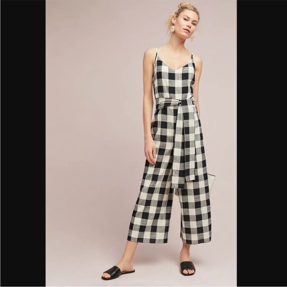 ANTHROPOLOGIE IF BY SEA Gingham Tie-Waist Jumpsuit